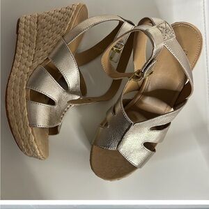 UGG Silver Wedge Sandals with Criss-Cross Straps